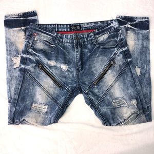 Square zero acid wash destructed skinny jeans